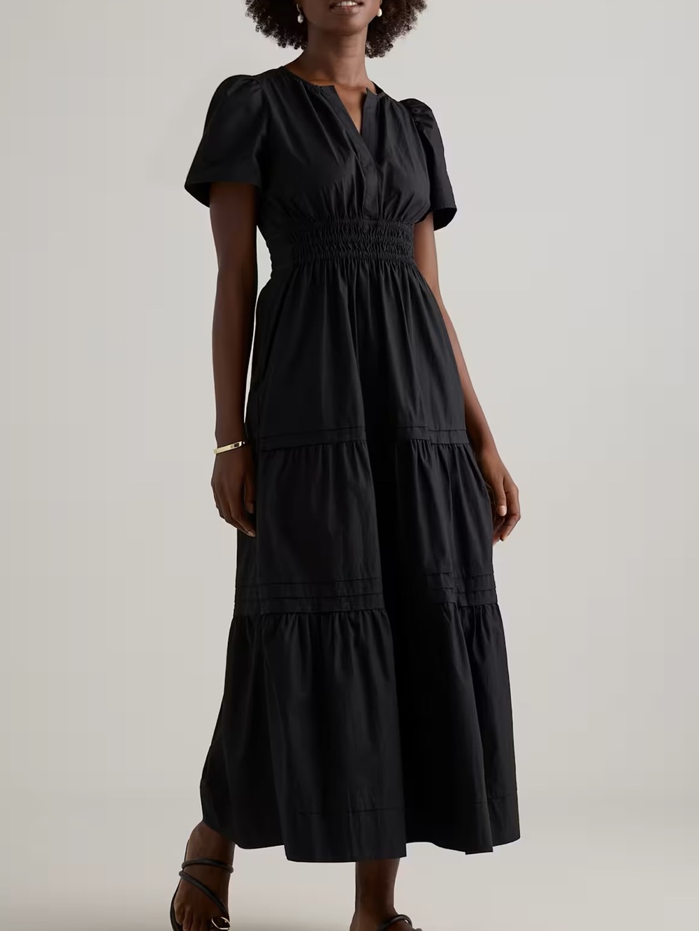 Quince 100% Organic Cotton Poplin Tiered Black Maxi Dress